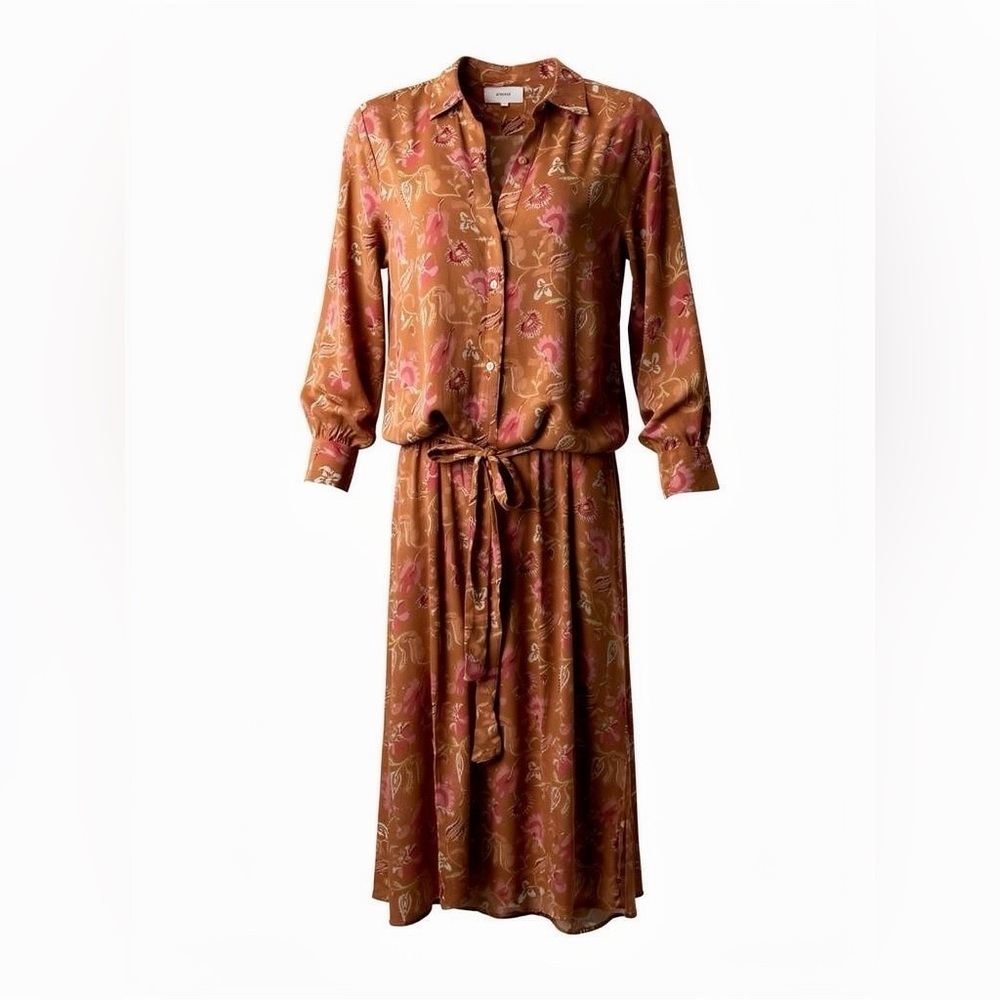 XIRENA Brown Yellow Floral Fall Long Sleeve Button Down Maxi Dress Sz M - Picture 3 of 7